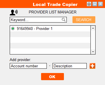 Local trade copier receiver list