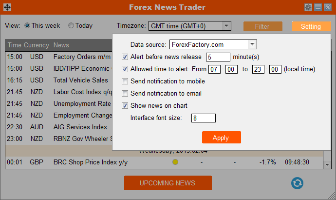 Forex News Trader - Setting