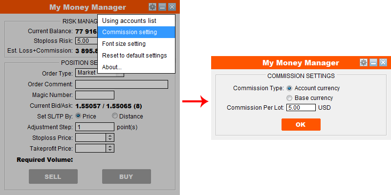 My Money Manager - Commission Setting