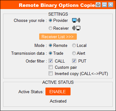 Remote binary options copier provider