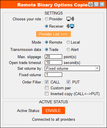 Remote binary options copier receiver